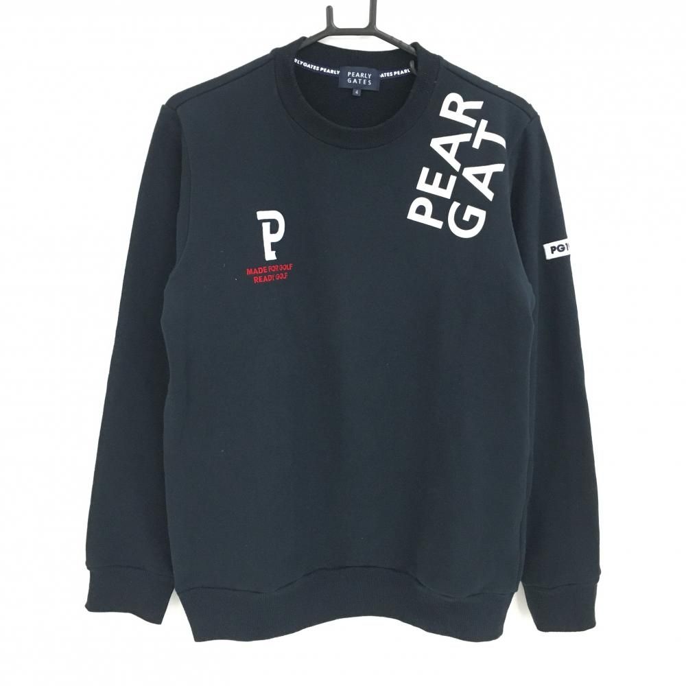 美品】パーリーゲイツ トレーナー 黒×白 肩ロゴプリント メンズ 4(M