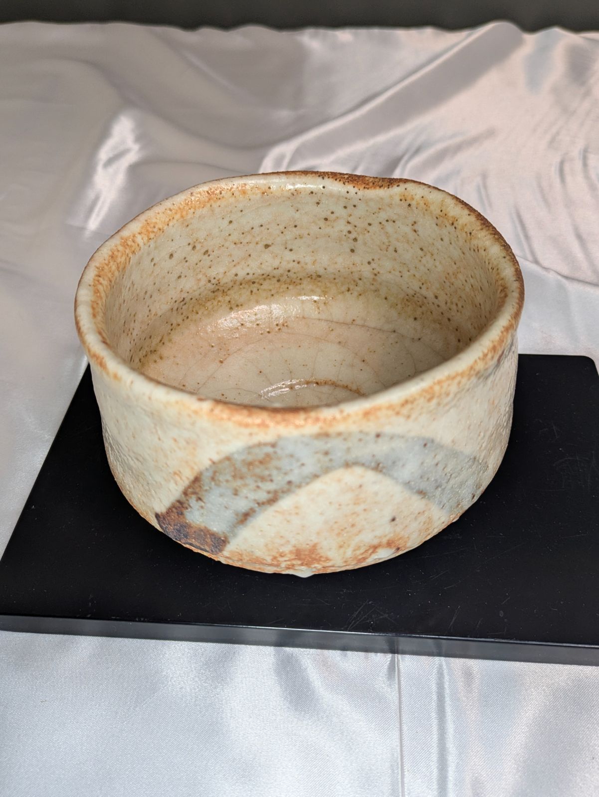 水野古麦 拝土窯 志野茶碗 瀬戸焼 共箱 共布 陶歴 銘入 刻印有 茶道具