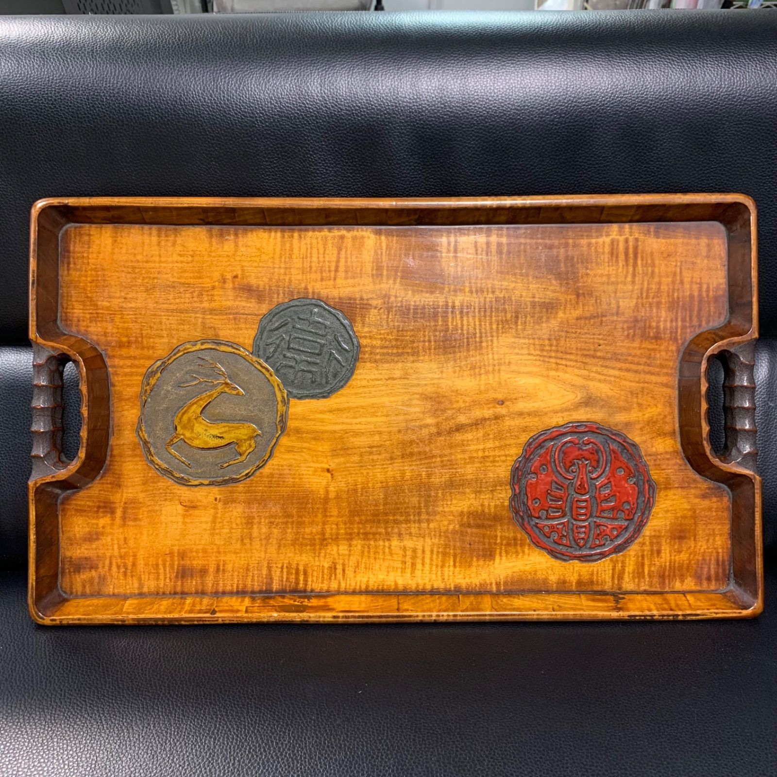 漆器 彫刻 岡山烏城彫 漆塗り 角盆 - メルカリ