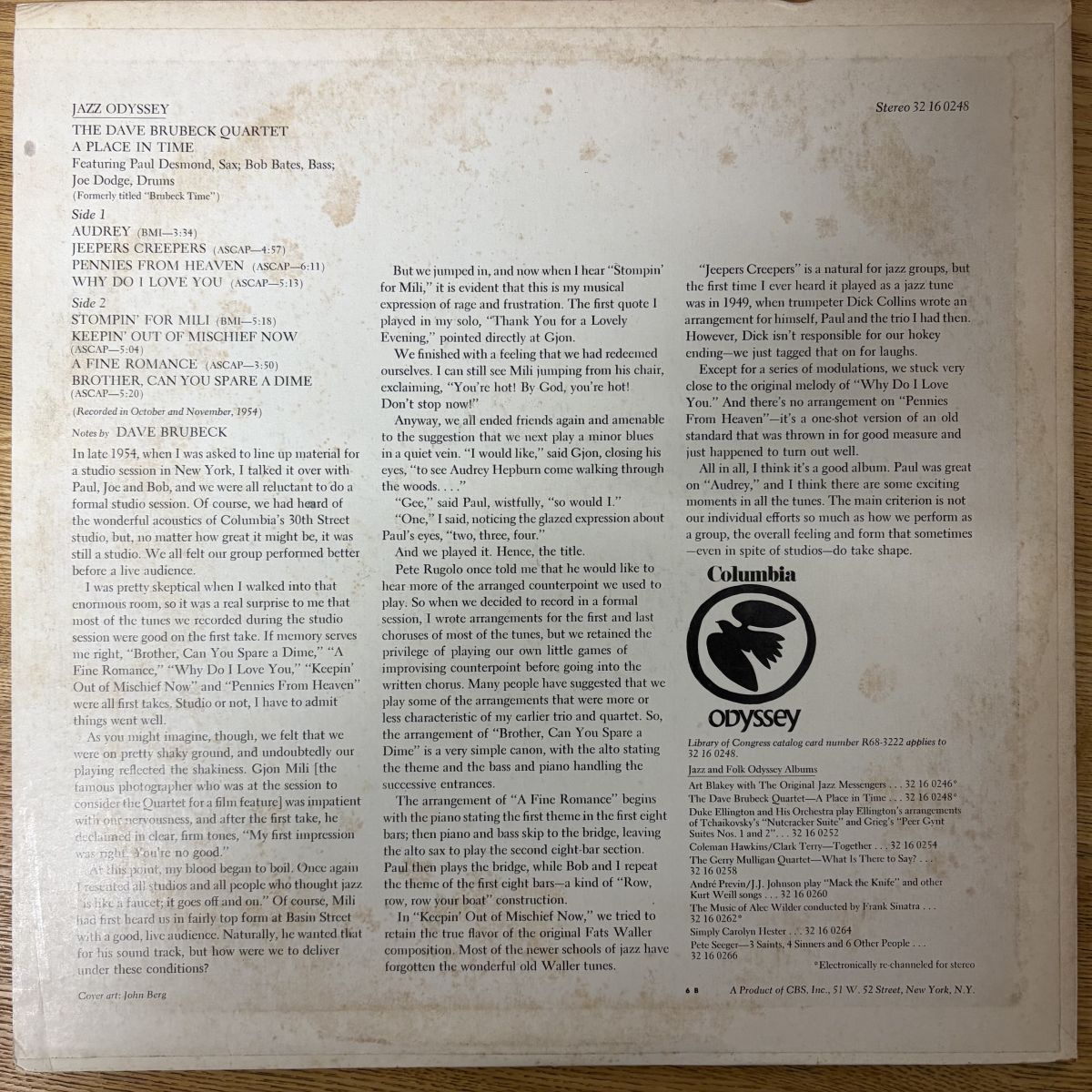 The Dave Brubeck Quartet – A Place In Time レコード/record/LP 32