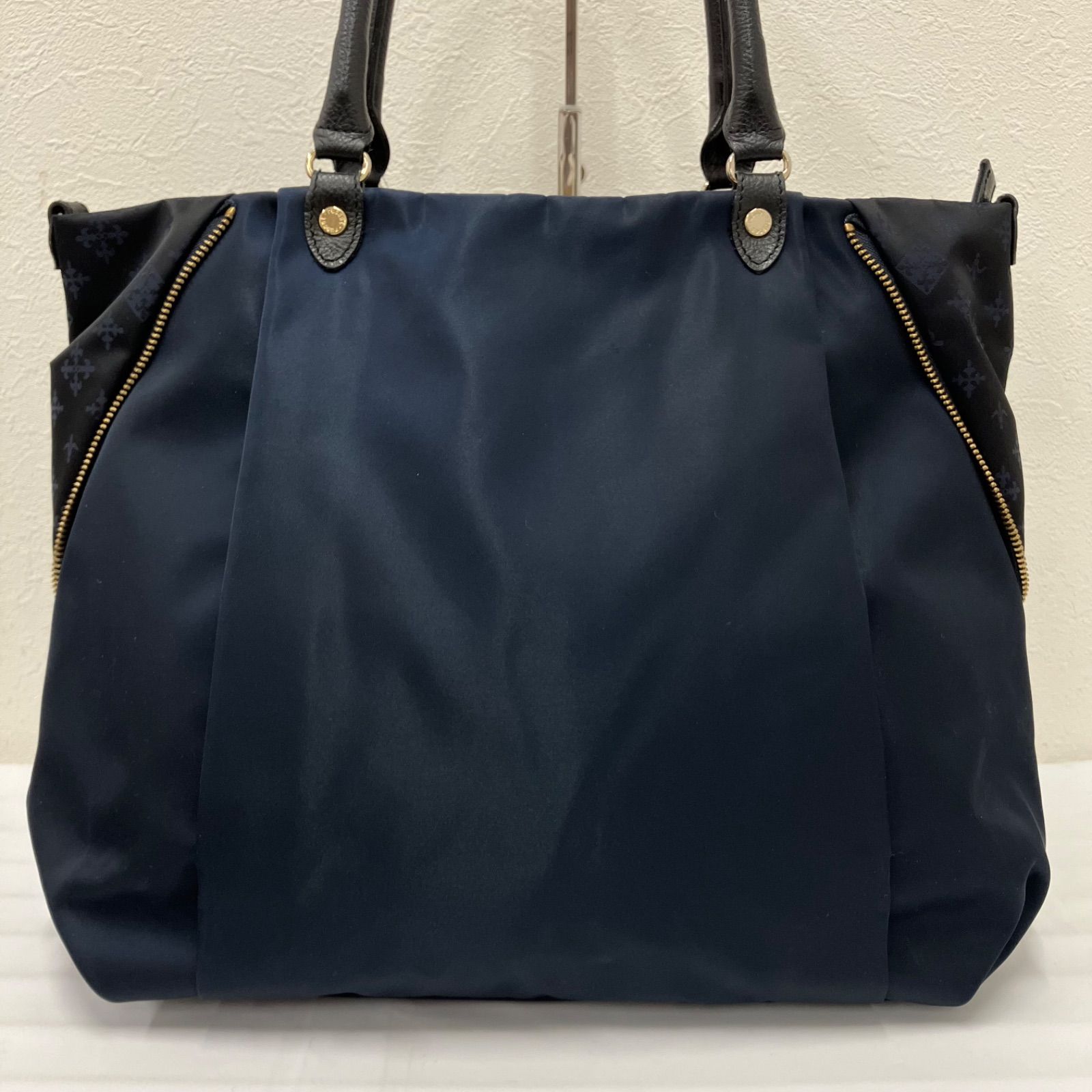 355 russet ラシット トートバッグ モノグラム 総柄 ネイビー×ブラック 