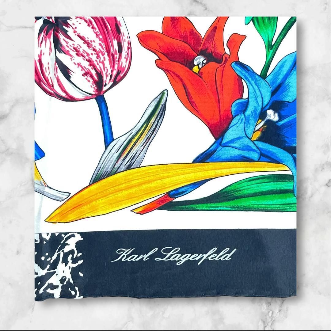 Karl Lagerfeld カールラガーフェルド シルクスカーフ 花柄 大判