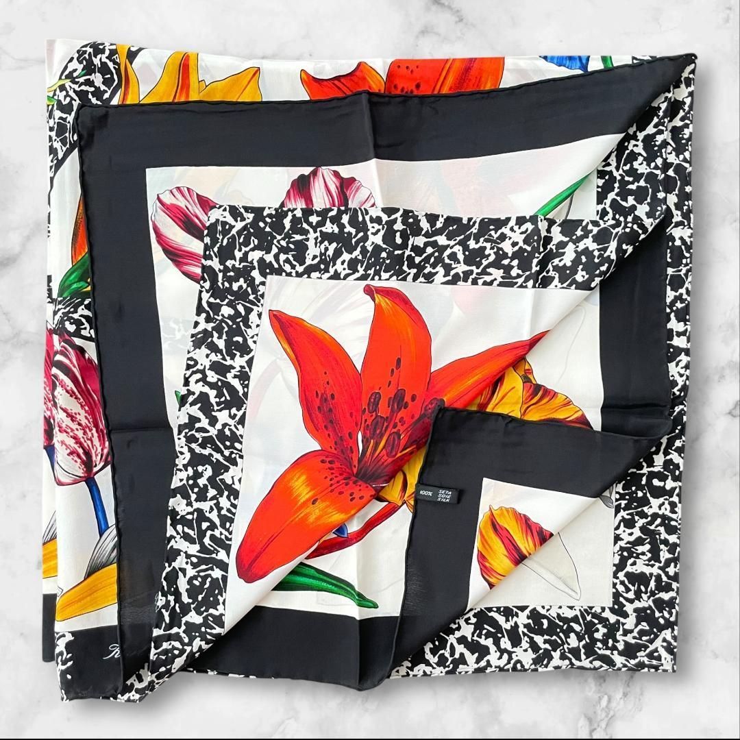 Karl Lagerfeld カールラガーフェルド シルクスカーフ 花柄 大判