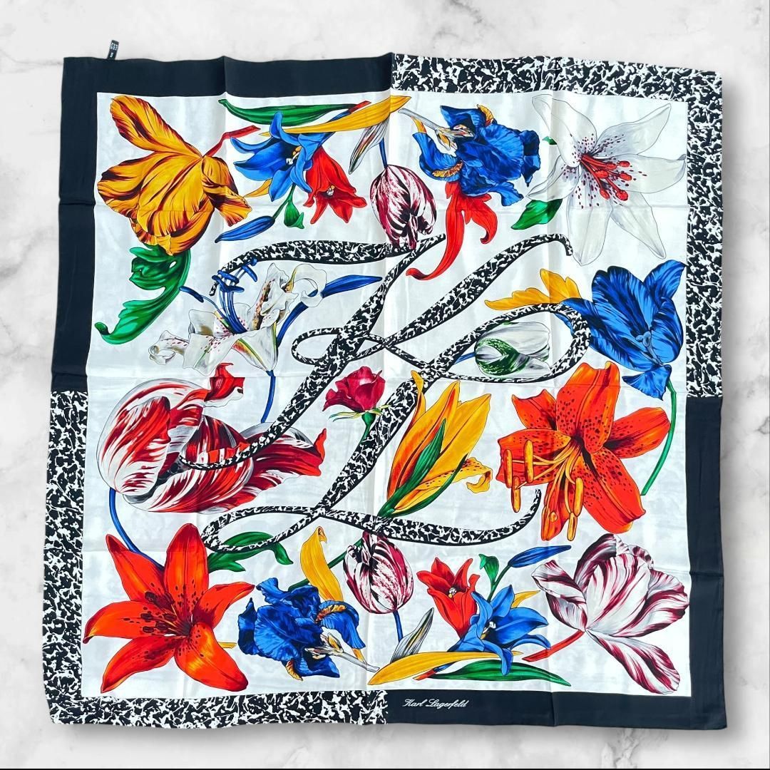 Karl Lagerfeld カールラガーフェルド シルクスカーフ 花柄 大判