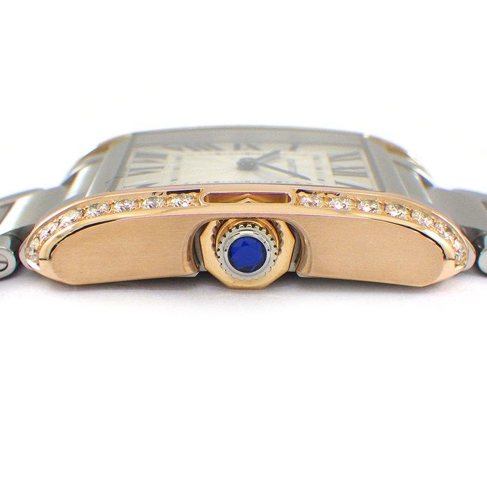 カルティエ Cartier 腕時計 タンクアグレース MM W3TA0003 レクタンギュラー ローマンインデックス ダイヤベゼル シルバーギョーシェ文字盤 K18PG SS クオーツアナログ 【中古】