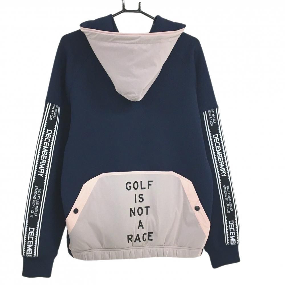 美品】ディセンバーメイ ジップパーカー ネイビー×ピンク系 袖ロゴ