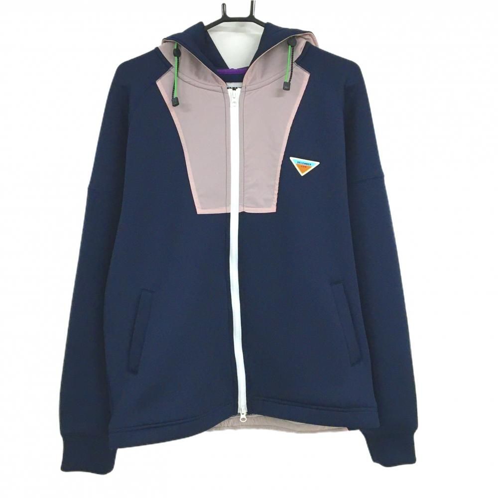 美品】ディセンバーメイ ジップパーカー ネイビー×ピンク系 袖ロゴ