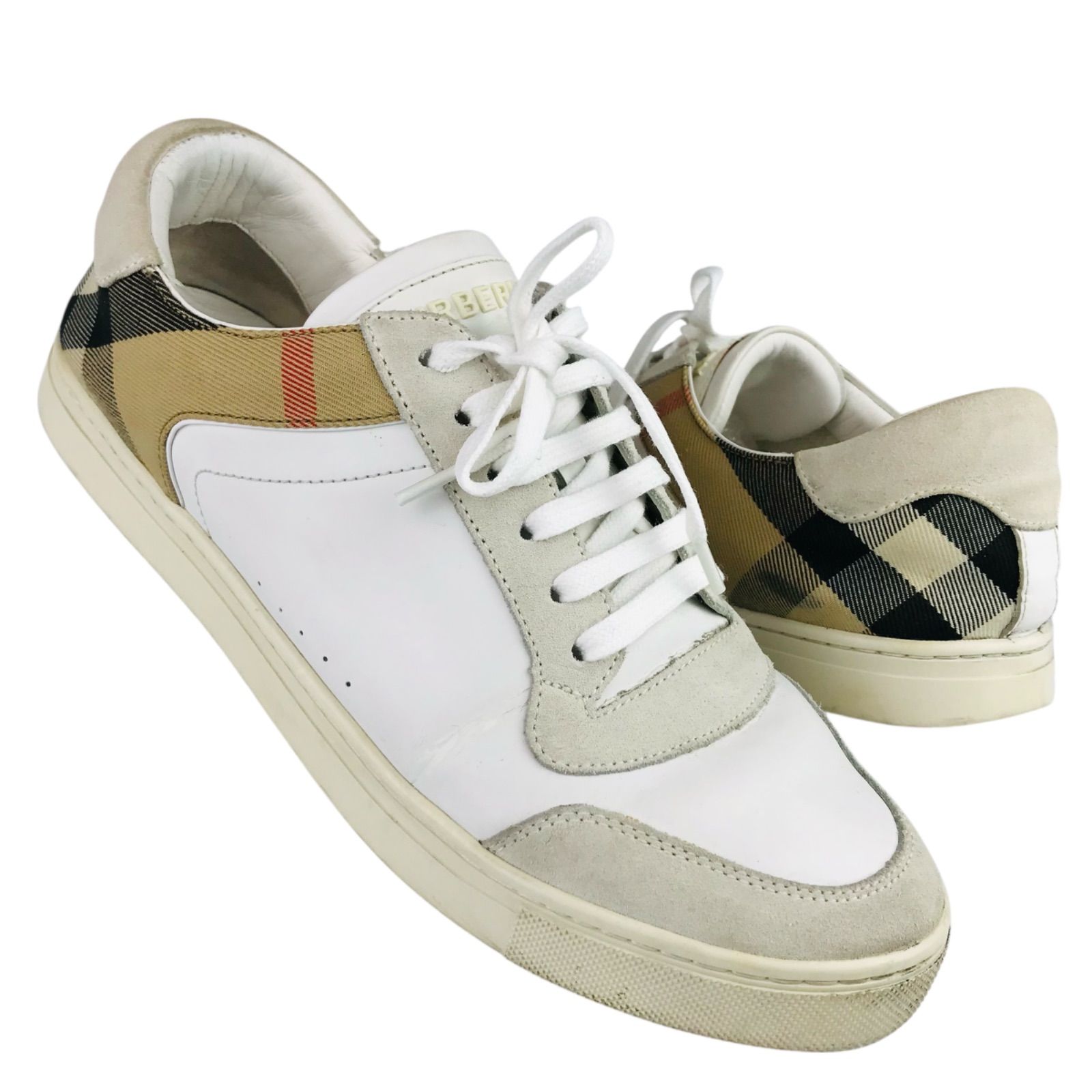 BURBERRY☆バーバリー・メンズ レザー切替し バーバリーチェック柄