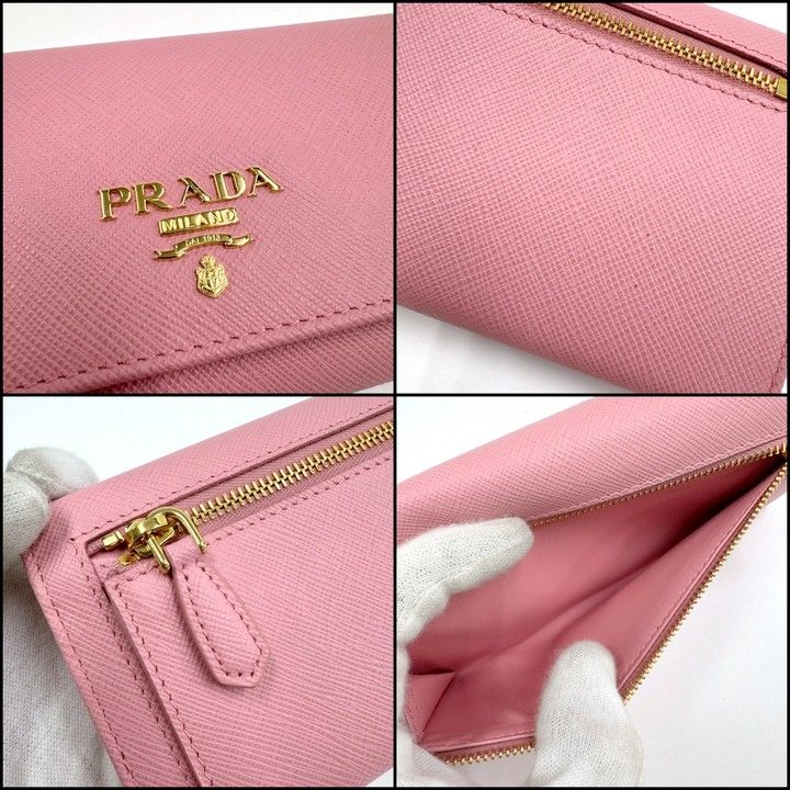 PRADA プラダ パスケース付 長財布 サフィアーノ レザー ピンク