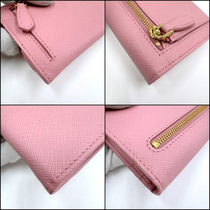 PRADA プラダ パスケース付 長財布 サフィアーノ レザー ピンク