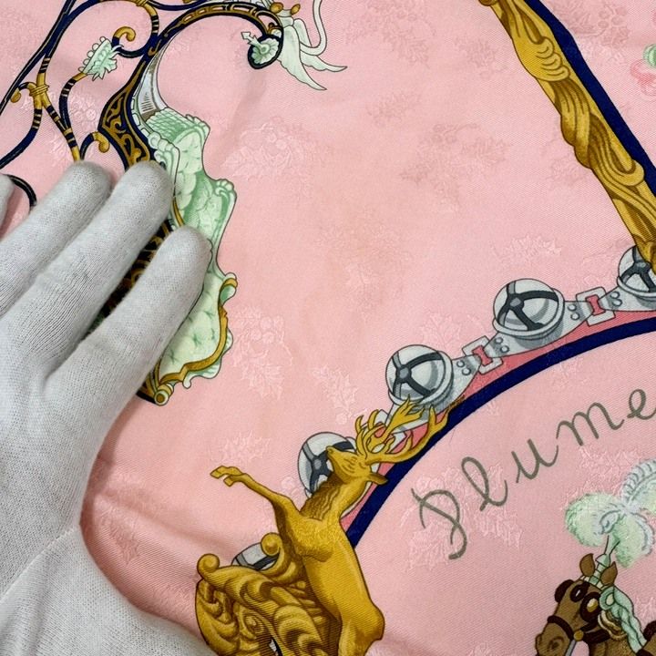 HERMES エルメス カレ90?羽飾りと鈴? Plumes et Grelots ピンク×マルチ