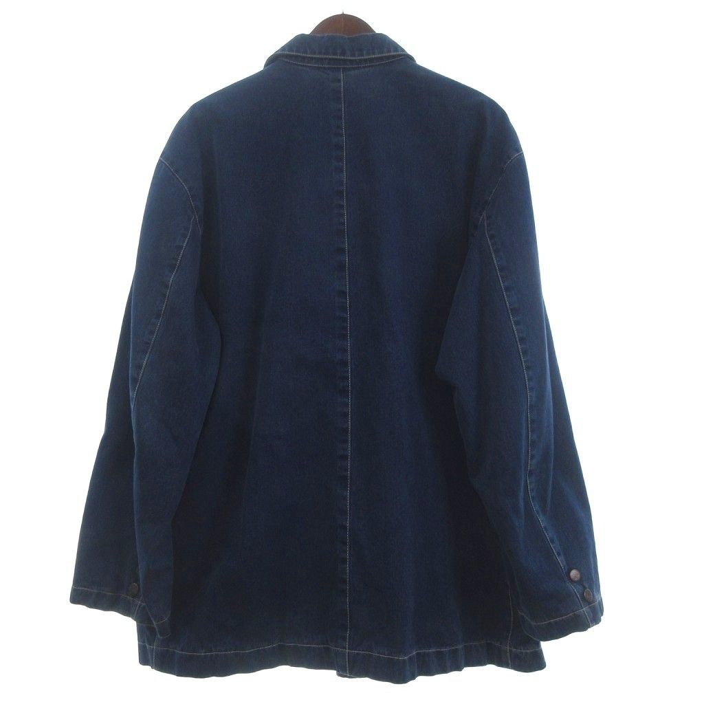 パパス Papas デニムジャケット ロング丈 長袖 ロゴ コットン 紺