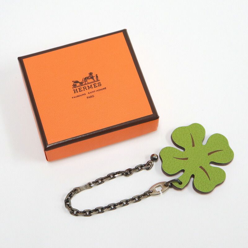 HERMES エルメス ラッキー4 クローバー チャーム グリーン オレンジ