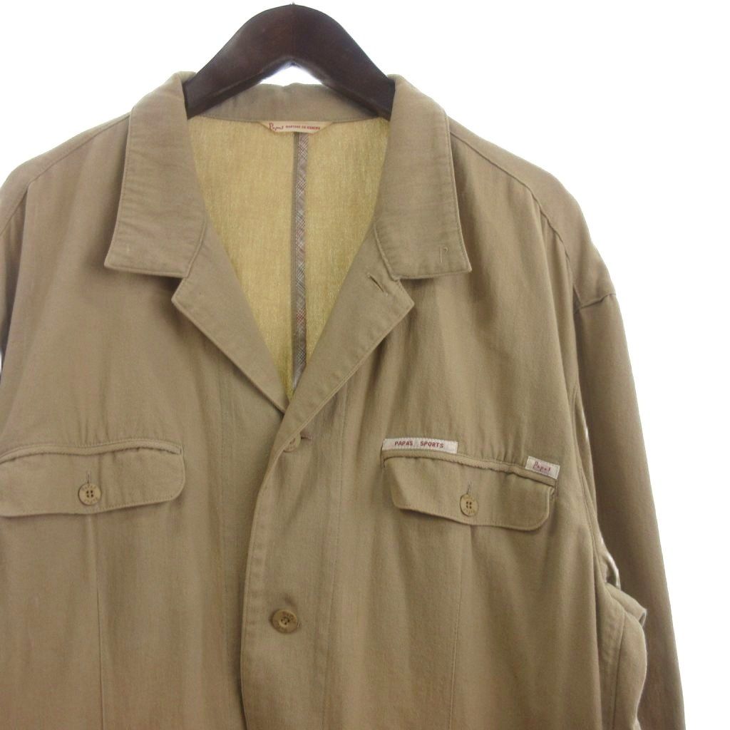 パパス Papas カバーオール ジャケット ボタン ポケット ベージュ L