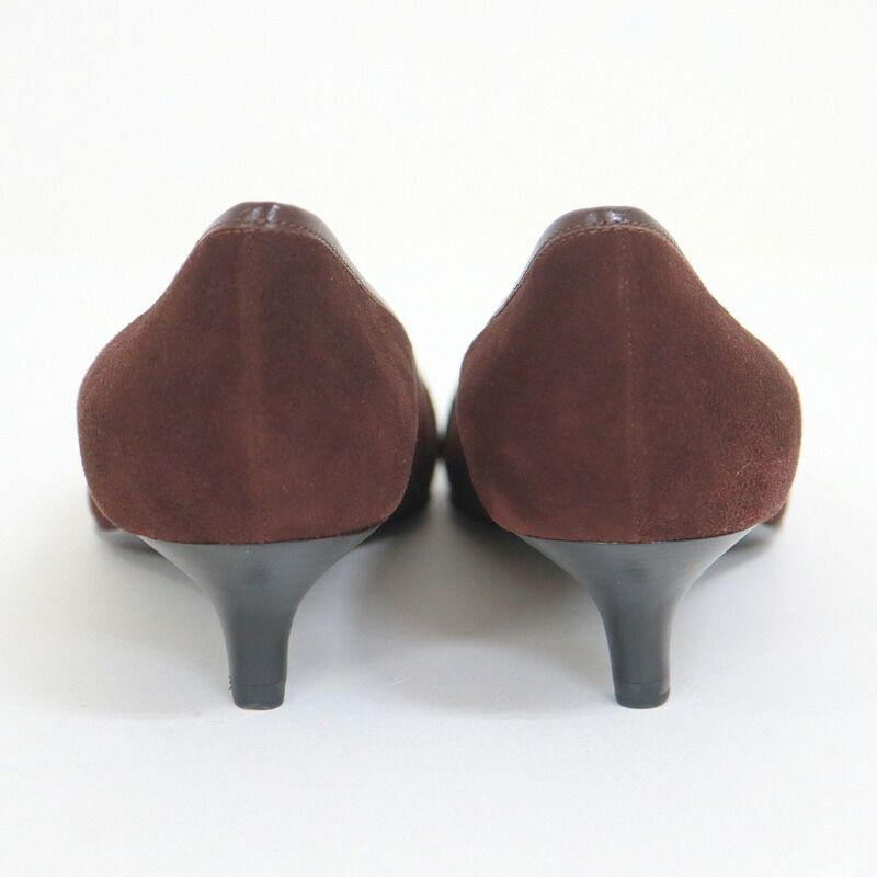 HERMES エルメス パンプス Hロゴパンチング ダークブラウン スエード