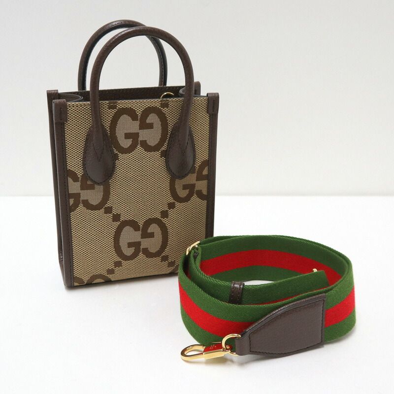 GUCCI グッチ ジャンボGG・ミニトート キャンバス×レザー ブラウン
