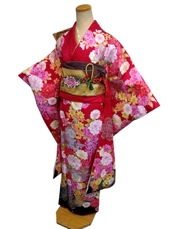 美品 正絹 振袖セット 振袖 袋帯 重ね衿 帯揚げ 帯締め 着付け小物