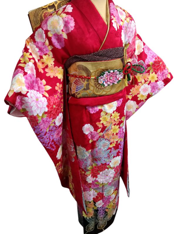 美品 正絹 振袖セット 振袖 袋帯 重ね衿 帯揚げ 帯締め 着付け小物