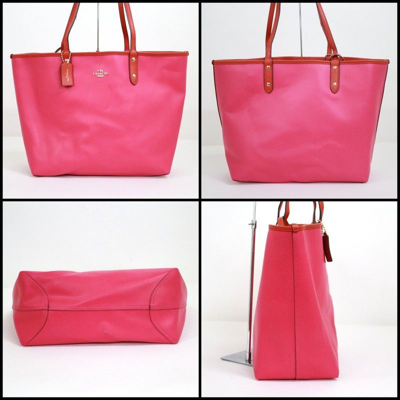 COACH コーチ トートバッグ リバーシブル レザー×ゴールド金具 レッド