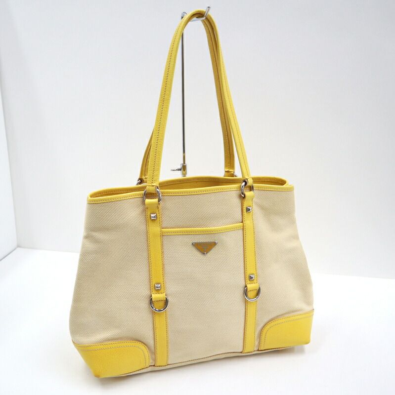 PRADA プラダ トートバッグ キャンバス ベージュ×イエロー BR2920