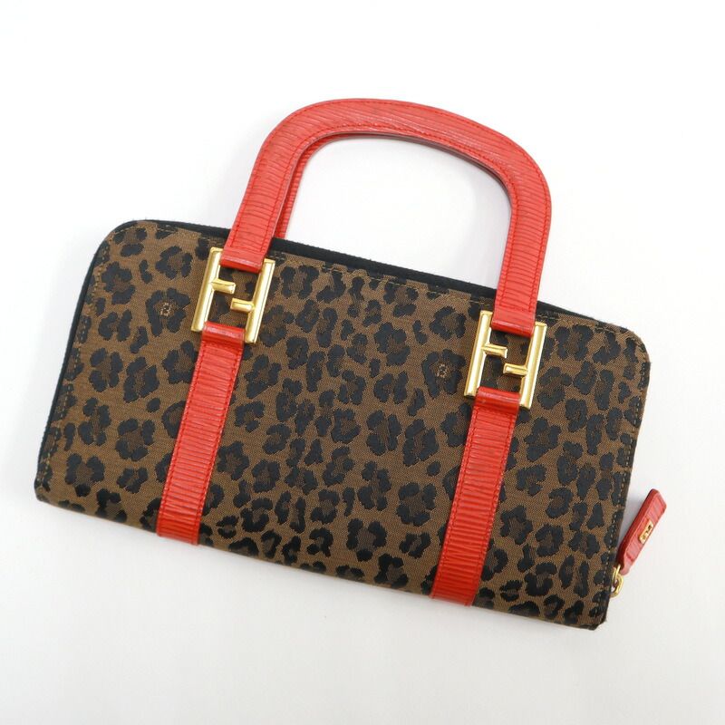 FENDI フェンディ ハンドバッグ レオパード ヒョウ柄 キャンバス