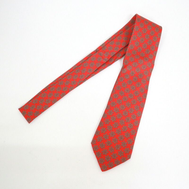 HERMES エルメス ネクタイ 舵輪柄 レッド シルク 7317EA - メルカリ