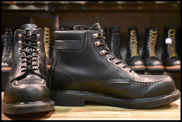 【9.5E 良品 17年】レッドウィング 8133 スーパーソール 黒 ブラッククローム モックトゥ 編み上げ レースアップ ブーツ redwing HOPESMORE【GB568】