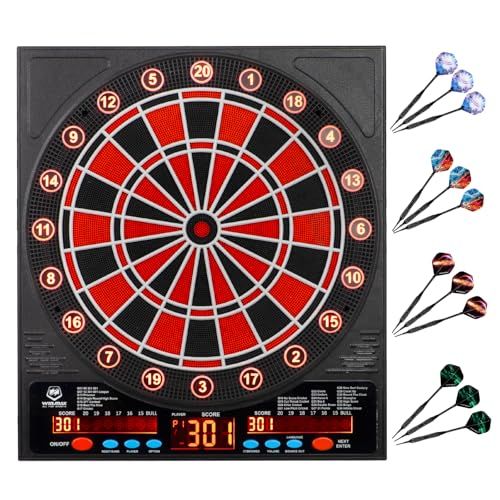 WIN.MAX 電子ダーツボード セット?3LED 見やすい大画面? 8色表示? 自動採点?静音モード ?34種ゲーム? 最大8人プレイ ?練習モード ?ダーツ12本?チップ100個?日本語説明書付 ?初心者 室内 パーティー 彡