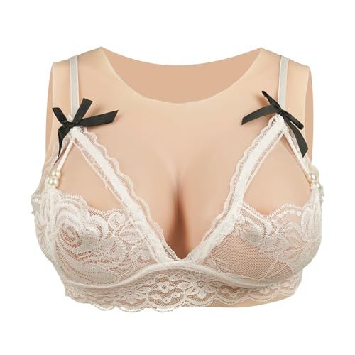 SILI FEELER シリコンバスト 人工乳房 女装バスト ロアネック 薄型軽量 偽乳 仮胸 シリコン胸 女装 変装 仮装 コスプレ コスチューム 男の娘 女性になる 漫画胸 真綿充填C~Dカップ アイボリーホワイト 彡