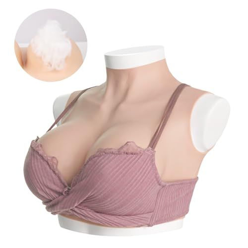 KUMIHO 商品 シリコンバスト ハイネック 高襟 人工乳房 偽娘 偽乳 女装バスト コスプレ 偽胸 仮装 性転換 男の娘 女装 胸 変装 真綿充填-軽量版 Dカップ アジア系黄色 彡