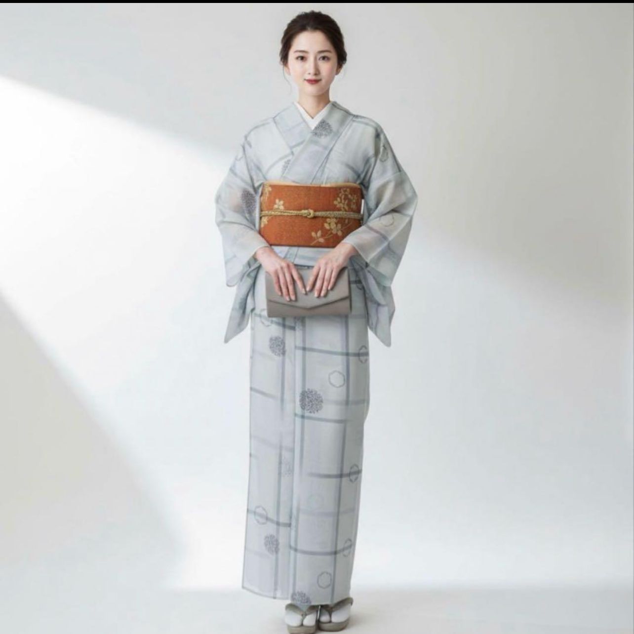 夏物 単衣 紗紬風 小紋 4点フルセット 上品ブルーグレー M〜L - メルカリ