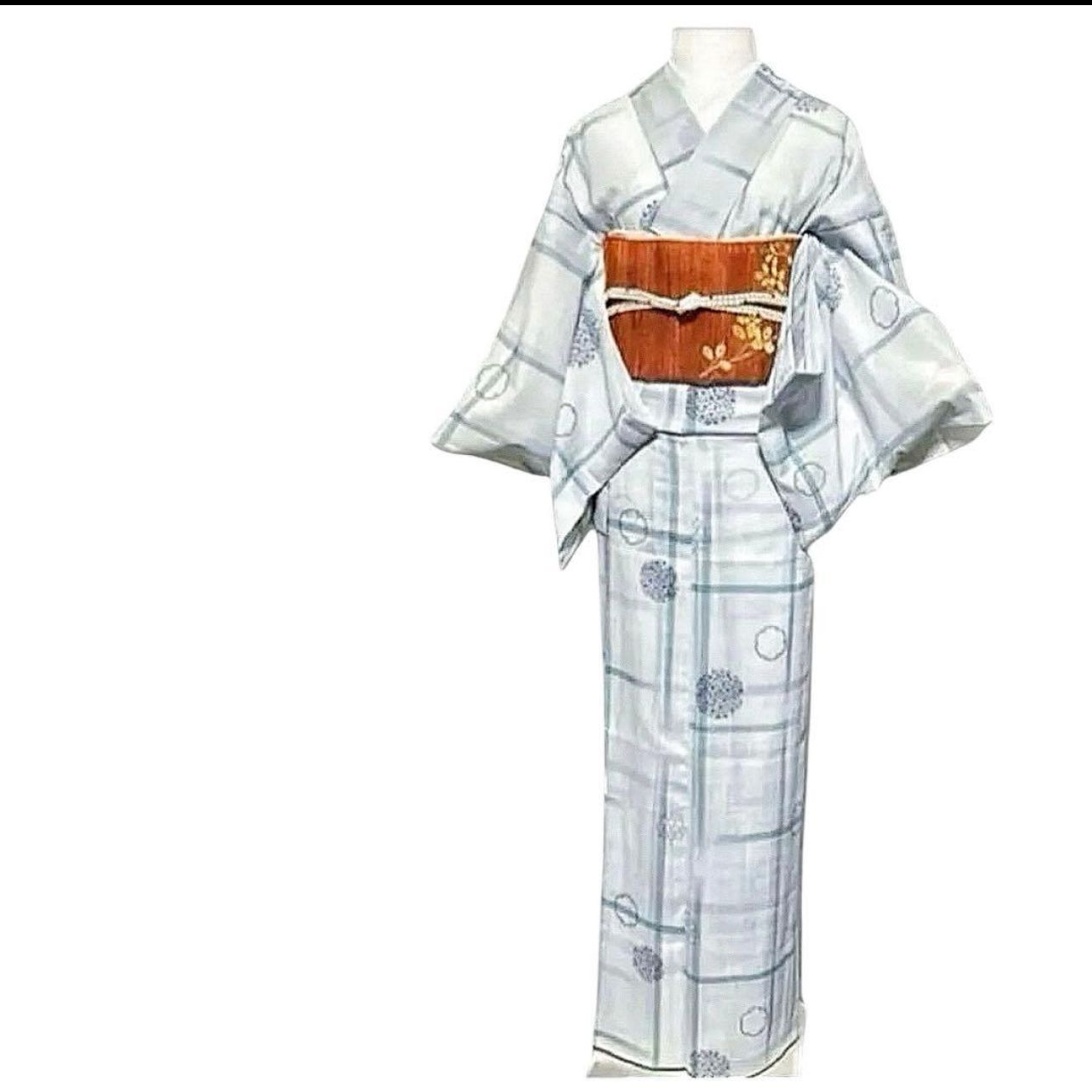 夏物 単衣 紗紬風 小紋 4点フルセット 上品ブルーグレー M〜L - メルカリ