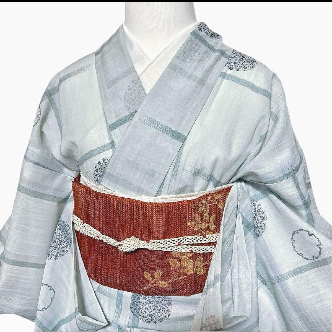 夏物 単衣 紗紬風 小紋 4点フルセット 上品ブルーグレー M〜L - メルカリ