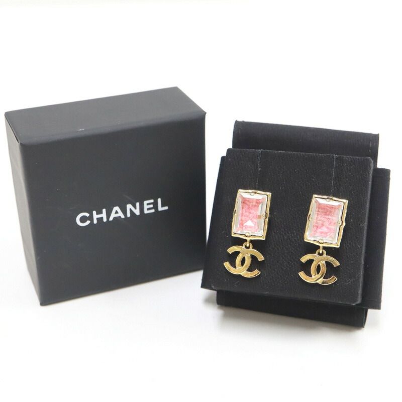 CHANEL シャネル ピアス ココマーク GP×クリスタル×ピンクツィード
