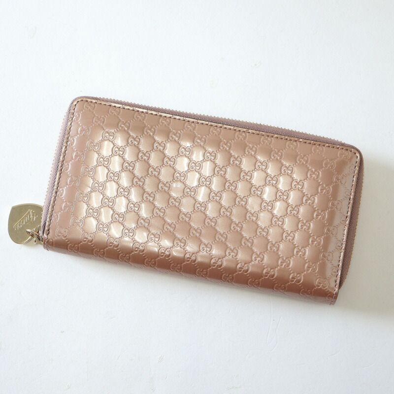 GUCCI グッチ ラウンドファスナー財布 マイクログッチシマ パテント