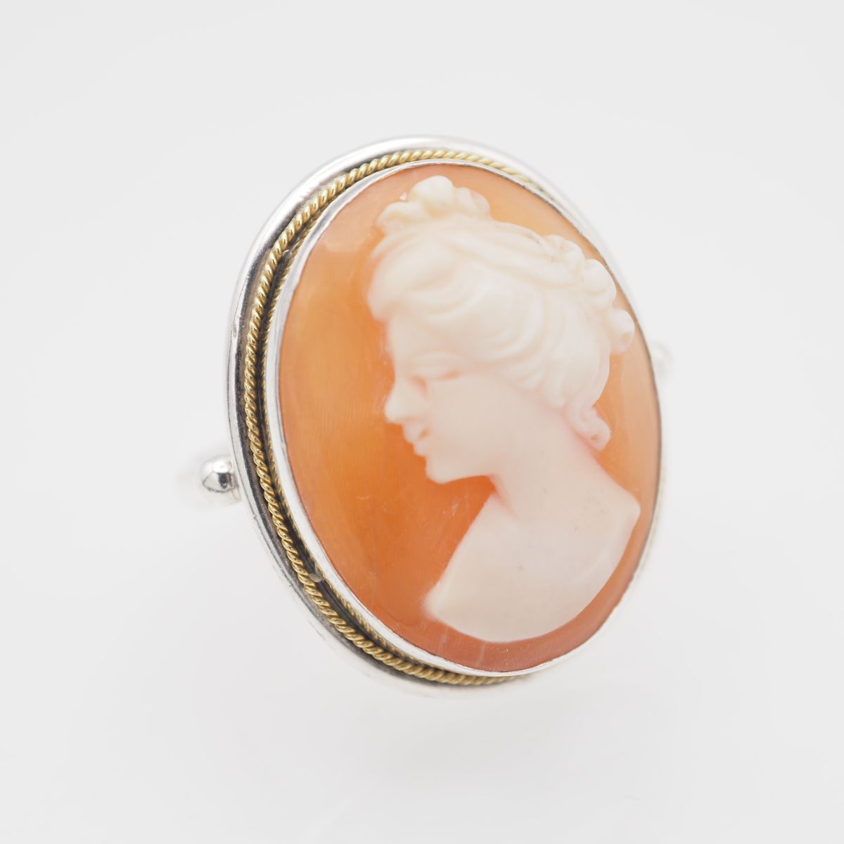 R548 シェルカメオ 800刻印 リング 女性横顔 デザイン シルバー 指輪