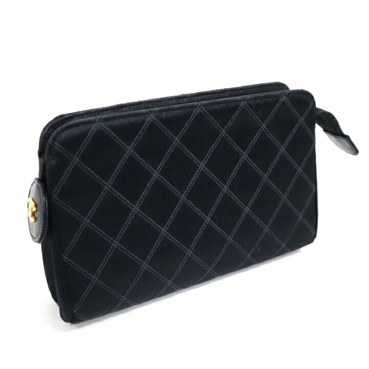 CHANEL シャネル ビコローレ ポーチ Wステッチ ココマーク サテン