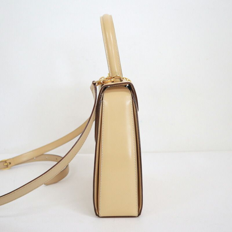 CELINE セリーヌ 2WAYハンドバッグ レザー ベージュ×ゴールド金具