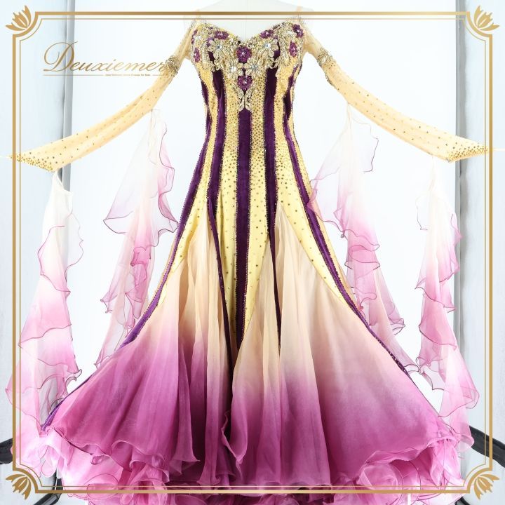 社交ダンス 衣装 スタンダードドレス ワンピース ドレス パープル系