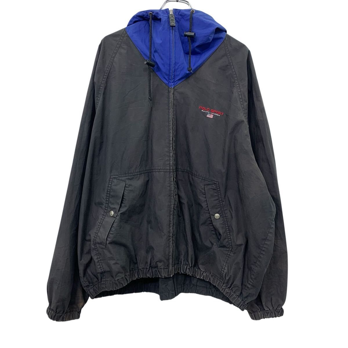 90s POLO SPORT コットンジャケット XXL ブラック ブルー ポロスポーツ
