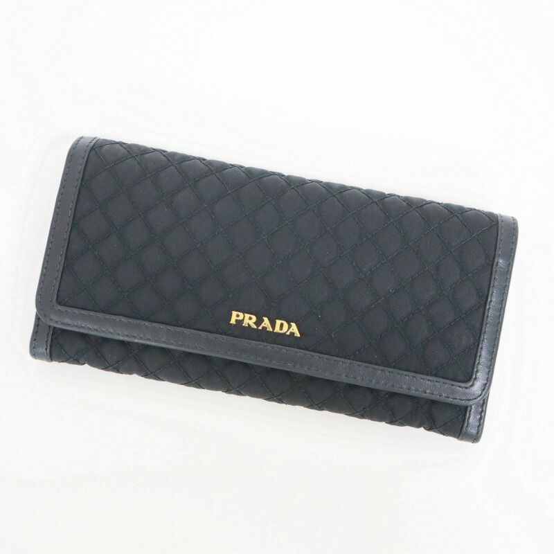 PRADA プラダ 長財布 ブラック×ゴールド金具 レザー×ナイロン 1MH132