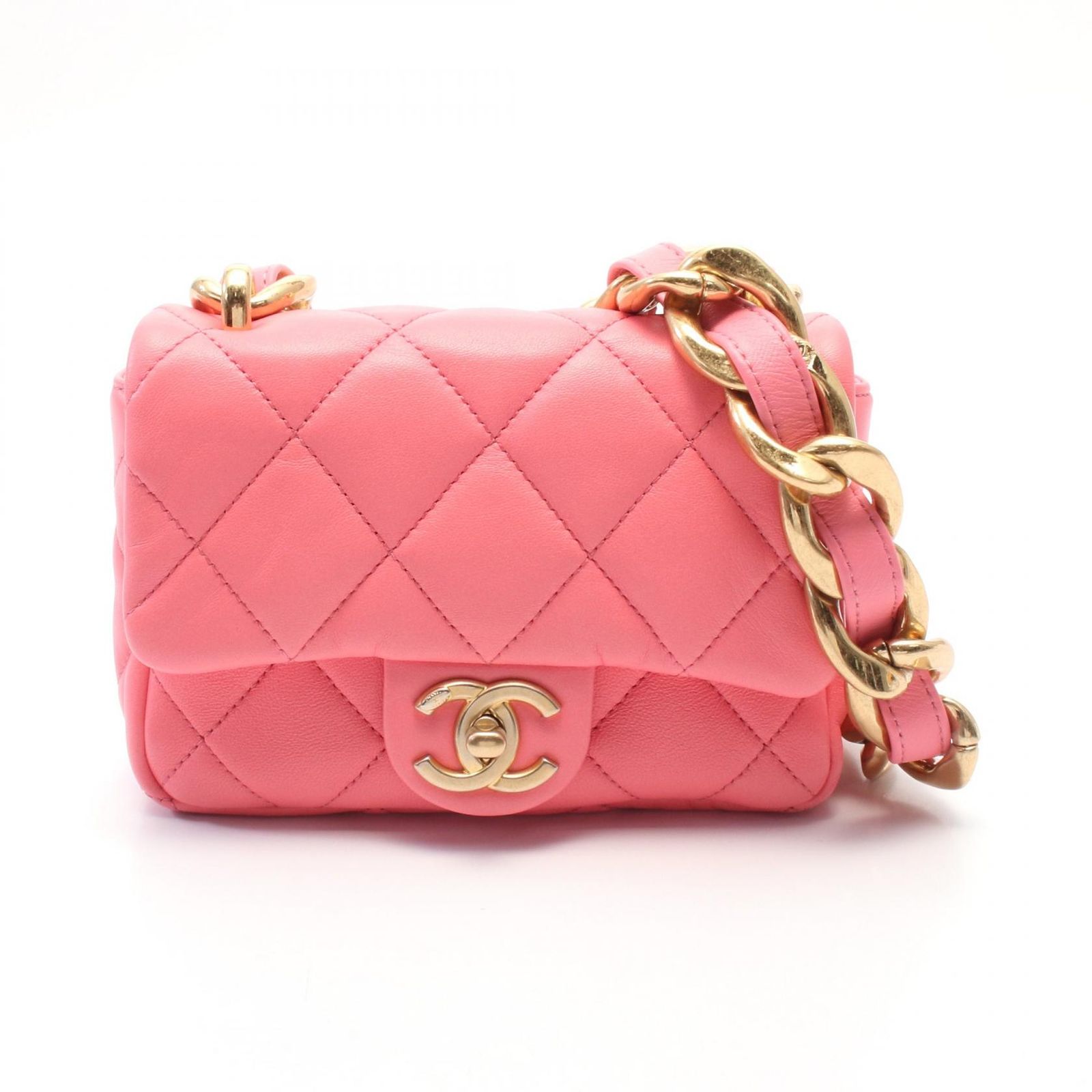 シャネル CHANEL ショルダーバッグ マトラッセ ピンク ラムスキン（羊 