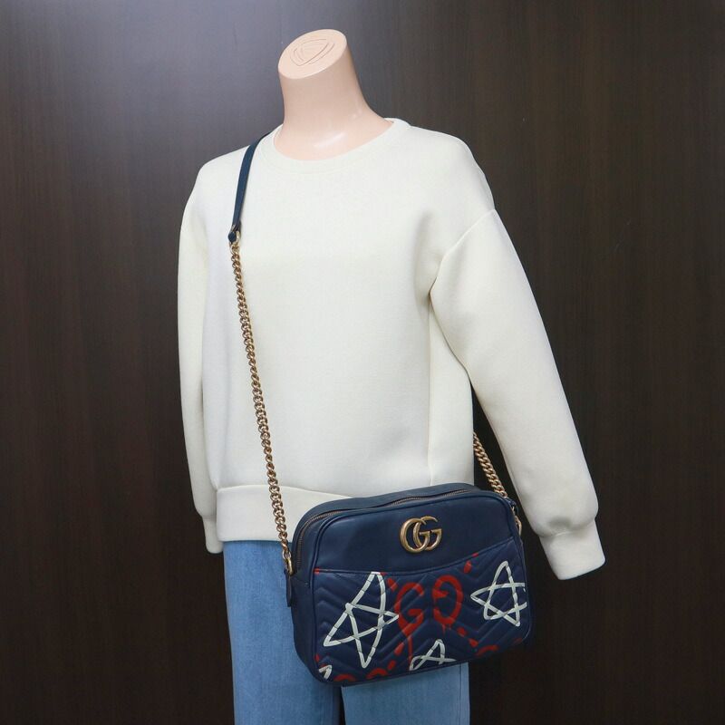 GUCCI グッチ チェーンショルダーバッグ GGマーモント ゴースト レザー