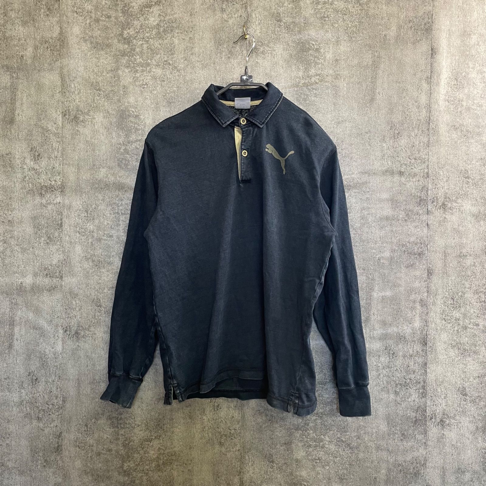 T-323】PUMA ポロシャツ L ネイビー 長袖 プーマ メンズ 古着 ロング