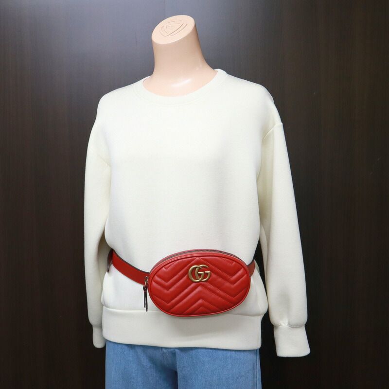 GUCCI グッチ ウエストバッグ GGマーモント レッド×ヴィンテージ