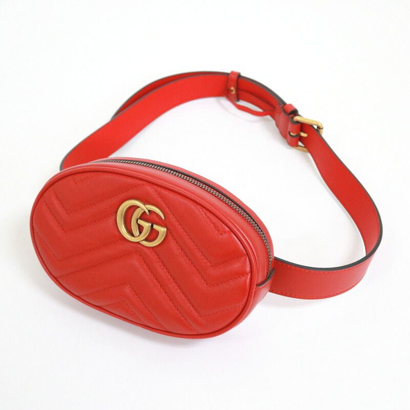 GUCCI グッチ ウエストバッグ GGマーモント レッド×ヴィンテージ