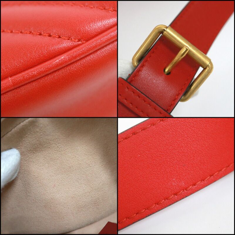 GUCCI グッチ ウエストバッグ GGマーモント レッド×ヴィンテージ