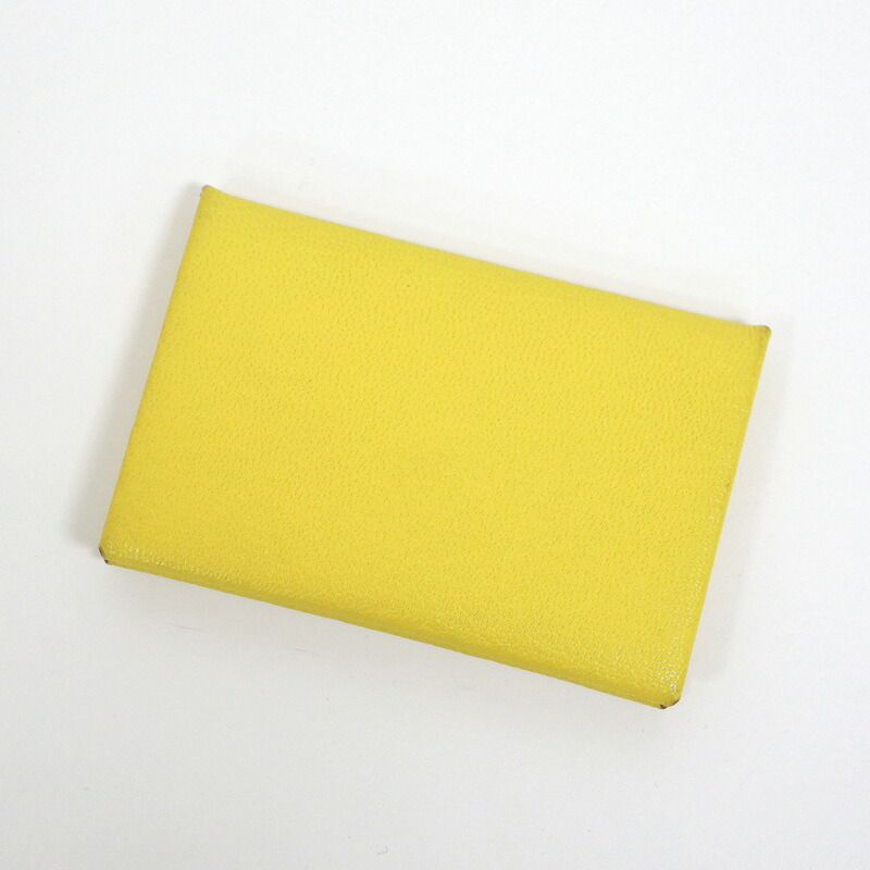 HERMES エルメス カルヴィ カードケース イエロー シェーブル D刻印