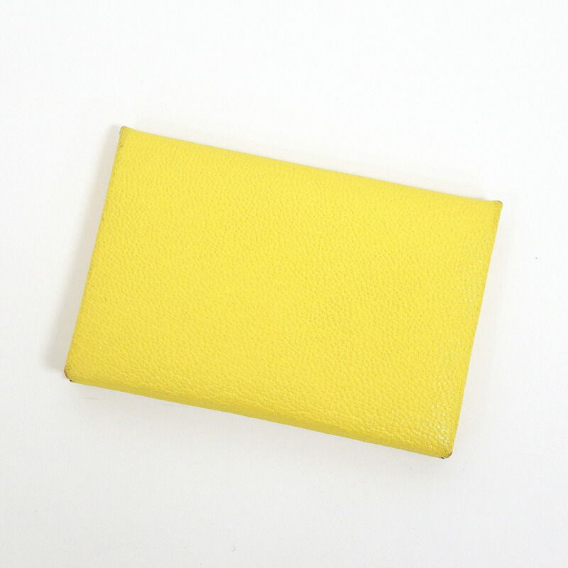HERMES エルメス カルヴィ カードケース イエロー シェーブル D刻印
