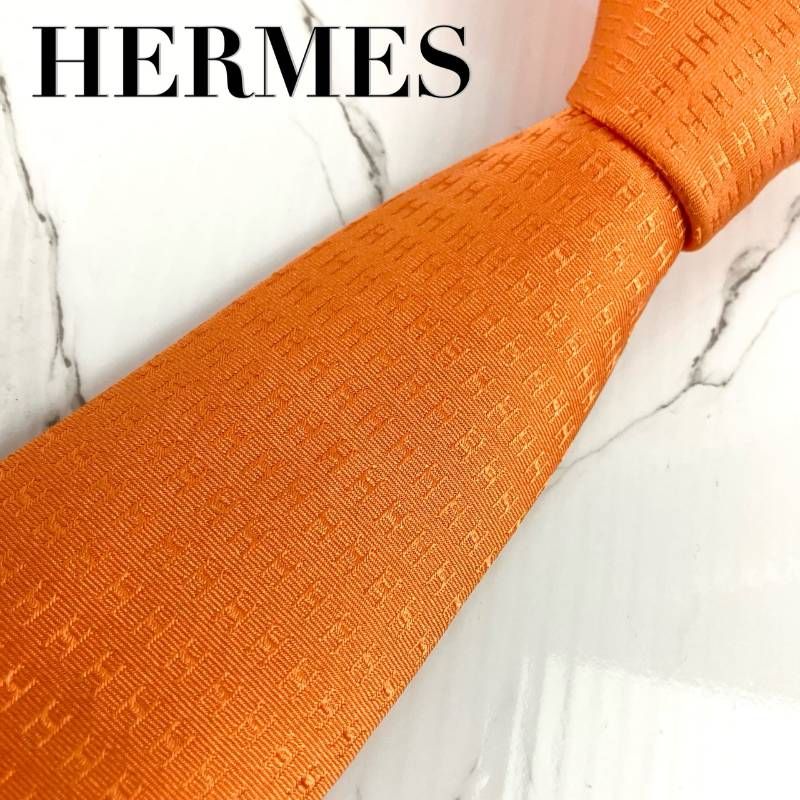 美品 HERMES エルメス ネクタイ ファソネ H柄 H織 ソリッド 無地